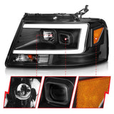 04-08 Ford F-150 ANZO 111541 Projector Headlights w/ Light Bar Black Housing