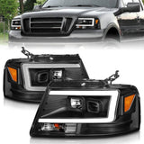 04-08 Ford F-150 ANZO 111541 Projector Headlights w/ Light Bar Black Housing