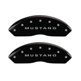 10-14 Ford Mustang MGP 10198SMBPBK 4 Caliper Covers Engraved Front Mustang Engraved Rear Bar & Pony Black Finish Silver Character