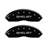10-14 Ford Mustang MGP 10198SSBYBK 4 Caliper Covers Engraved Front Shelby Engraved Rear Tiffany Snake Black Finish Silver Character