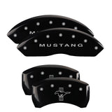 10-14 Ford Mustang MGP 10198SMBPBK 4 Caliper Covers Engraved Front Mustang Engraved Rear Bar & Pony Black Finish Silver Character
