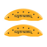 10-11 Ford F-150 MGP 10213SRPTYL 4 Caliper Covers Engraved Front & Rear Raptor Yellow Finish Black Character