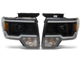 09-14 Ford F-150 Raxiom T566369 Axial Series Projector Headlights w/ LED Light Bar-Blk Housing(Clear Lens)