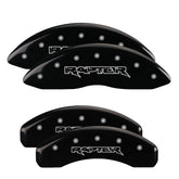 12-20 Ford F-150 MGP 10219SRPTBK 4 Caliper Covers Engraved Front & Rear Raptor Black Finish Silver Character