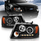 04-08 Ford F-150 ANZO 111204 Projector Headlights w/ Halo and LED Black G2