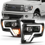 09-14 Ford F-150 ANZO 111469 Projector Plank Style Headlights - Black w/ Switchback Signal (For Halogen Model)