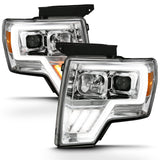 09-14 Ford F-150 ANZO 111470 Projector Plank Style Headlights - Chrome w/ Switchback Signal (For Halogen Model)