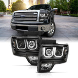 09-14 Ford F-150 ANZO 111383 Projector Headlights w/ U-Bar Switchback Black w/ Amber