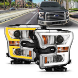 15-20 Ford F-150 V6/V8 Anzo 111358 Projector Plank Style Switchback Headlights Chrome / Amber