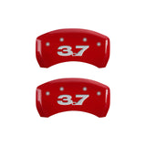 10-14 Ford Mustang MGP 10198SM37RD 4 Caliper Covers Engraved Front Mustang Engraved Rear 3.7 Red Finish Silver Character