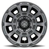 21-23 Ford Bronco ICON 2817858347SSBT Thrust 17x8.5 6x5.5 0mm Offset 4.75in BS 106.1mm Bore Smoked Satin Black Wheel