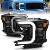 18-20 Ford F-150 ANZO 111519 Full LED Projector C-Bar Headlights - Black w/ Sequential Signal (Factory Halogen Model)