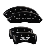 10-14 Ford Mustang MGP 10198SM37BK 4 Caliper Covers Engraved Front Mustang Engraved Rear 3.7 Black Finish Silver Character