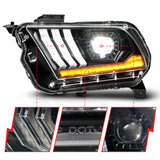 10-14 Ford Mustang ANZO 121577 LED Projector Headlights w/Sequential Light Tube (NON HID Compatible)