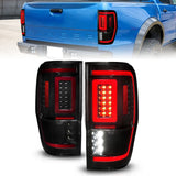 19-23 Ford Ranger ANZO 311447 Full LED Taillights w/ Lightbar Sequential Signal Black Housing - Smoke Lens