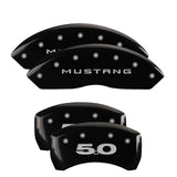 10-14 Ford Mustang MGP 10198SM50BK 4 Caliper Covers Engraved Front Mustang Engraved Rear 5.0 Black Finish Silver Character