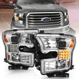 15-17 Ford F-150 Anzo 111409 Projector Plank Style Chrome Headlights w/ Sequential Signal