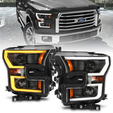 15-20 Ford F-150 V6/V8 Anzo 111357 Projector Plank Style Switchback Headlights Black / Amber