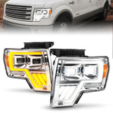 09-14 Ford F-150 ANZO 111607 Full LED Projector Plank Headlights - Chrome (w/ Initiation & Sequential)