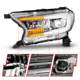 19-23 Ford Ranger I4 2.3L EB ANZO 11614 Full LED Projector Headlights w/ Initiation & Sequential - Chrome