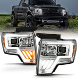 09-14 Ford F-150 ANZO 111470 Projector Plank Style Headlights - Chrome w/ Switchback Signal (For Halogen Model)