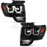 09-14 Ford F150 ANZO 111263 Projector Headlights Clear Lens w/ Black Housing and U-Bar Halo