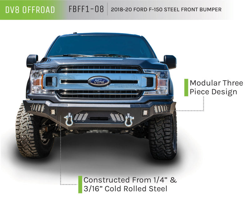 18-20 Ford F-150 DV8 Offroad FBFF1-08 Steel Front Bumper w/ Light