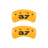 10-14 Ford Mustang MGP 10198SM37YL 4 Caliper Covers Engraved Front Mustang Engraved Rear 3.7 Yellow Finish Black Character