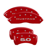 10-14 Ford Mustang MGP 10198SM50RD 4 Caliper Covers Engraved Front Mustang Engraved Rear 5.0 Red Finish Silver Character