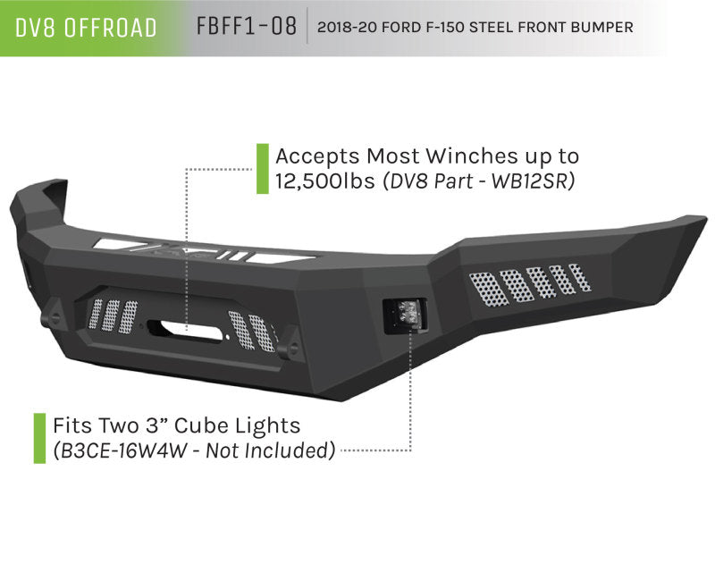18-20 Ford F-150 DV8 Offroad FBFF1-08 Steel Front Bumper w/ Light