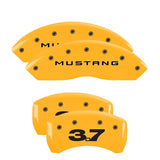 10-14 Ford Mustang MGP 10198SM37YL 4 Caliper Covers Engraved Front Mustang Engraved Rear 3.7 Yellow Finish Black Character