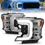 18-20 Ford F-150 ANZO 111521 Full LED C-Bar Projector Headlights - Chrome w/ Sequential Signal (Factory Halogen Model)