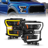 15-17 Ford F-150 ANZO 111547 Full LED Projector Plank Style Switchback Headlights - Black (For Halogen Models Only)