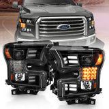 15-17 Ford F-150 Anzo 111408 Projector Plank Style Black Headlights w/ Sequential Signal