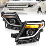 11-15 Ford Explorer ANZO 111575 (w/Factory Halogen HL Only)Projector Headlights w/Light Bar Black Housing