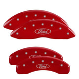 21-23 Ford F-150 MGP 10256SFRDRD 4 Caliper Covers Engraved Front & Rear Ford Oval Logo Red Finish Silver Character