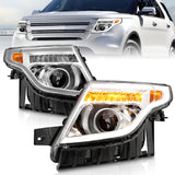 11-15 Ford Explorer ANZO 111576 Projector Headlights w/Light Bar Chrome Housing w/Amber light