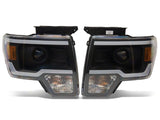 09-14 Ford F-150 Raxiom T566369 Axial Series Projector Headlights w/ LED Light Bar-Blk Housing(Clear Lens)